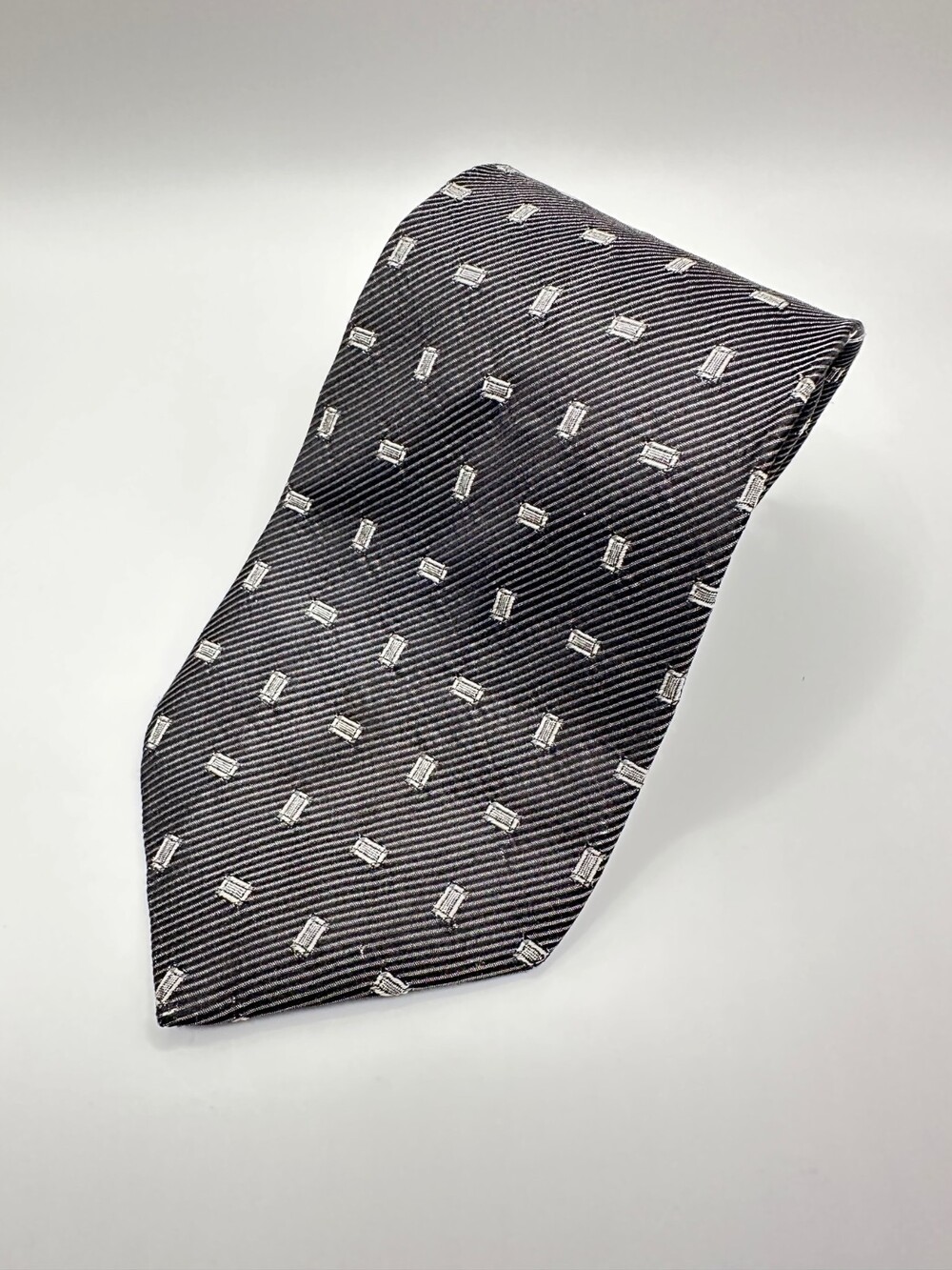 Claiborne Black & Silver Geometric Silk Tie – Made in USA